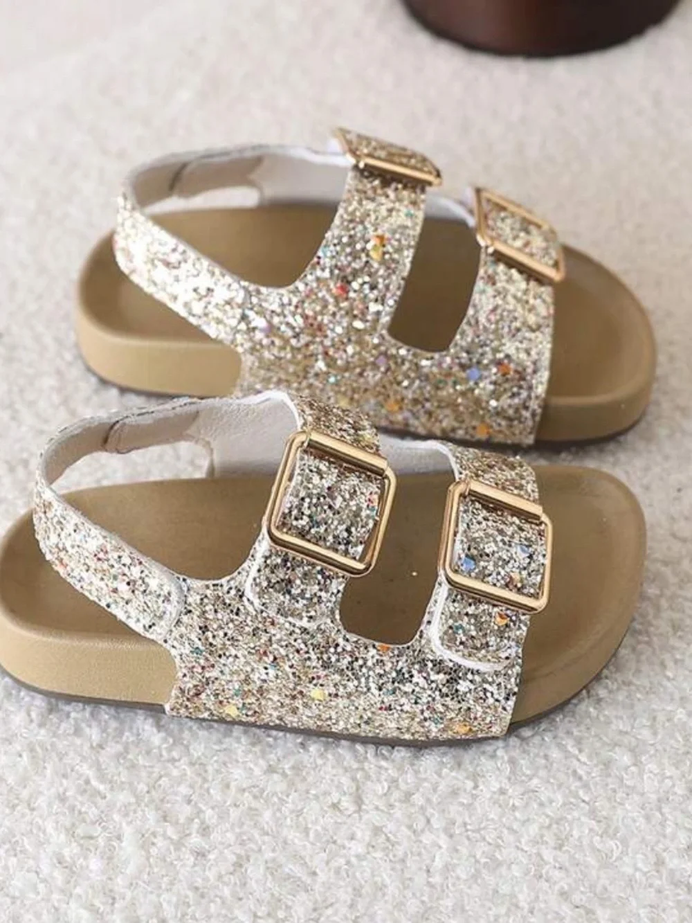 Kids Glitter Buckle Sandals - Sparkling Gold